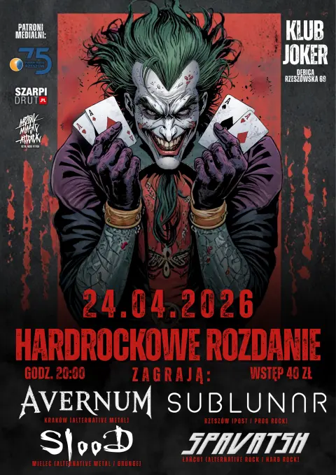 HARDROCKOWE ROZDANIE | 24.04.2026 | KLUB JOKER w DĘBICY | Avernum x SlooD x Sublunar x Spavatsh