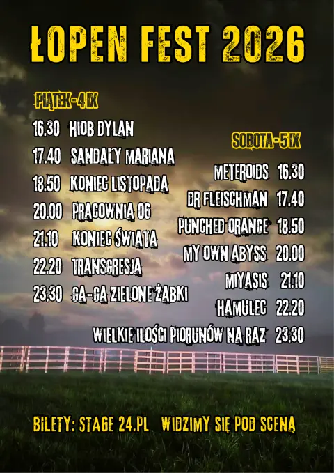 ŁOPEN FEST - ROZKŁAD JAZDY KONCERTÓW 4-5 IX